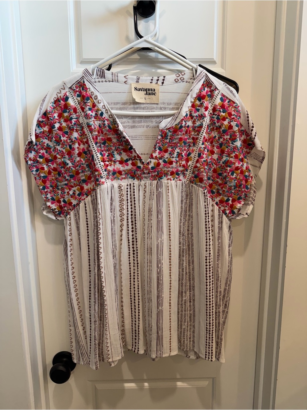 Savanna Jane White Tunic with Multicolor Floral Embroidered Yoke